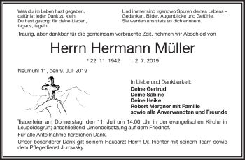 Traueranzeige von Hermann Müller von Frankenpost