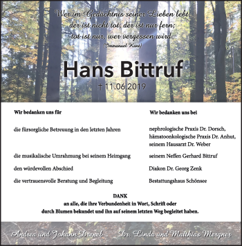 Traueranzeige von Hans Bittruf von Neue Presse Coburg