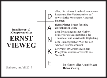 Traueranzeige von Ernst Vieweg von Südthüringer Presse