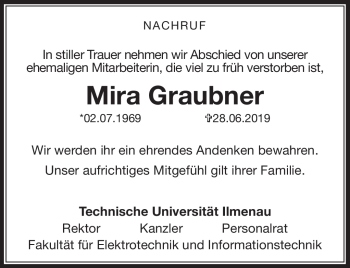 Traueranzeige von Mira Graubner von Südthüringer Presse