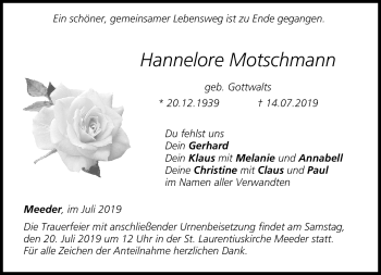 Traueranzeige von Hannelore Motschmann von Neue Presse Coburg