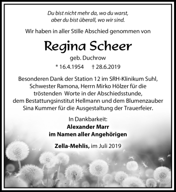 Traueranzeige von Scheer Regina von Südthüringer Presse
