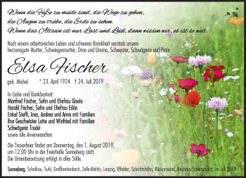 Traueranzeige von Elsa Fischer von Südthüringer Presse
