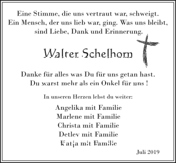 Traueranzeige von Walter Schelhorn von Neue Presse Coburg