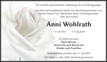 Traueranzeige von Anni Wohlrath von Neue Presse Coburg
