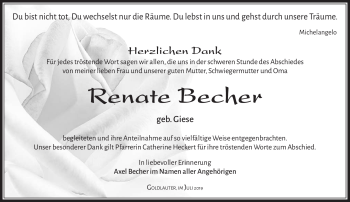 Traueranzeige von Renate Becher von Südthüringer Presse