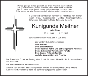 Traueranzeige von Kunigunda Meitner von Frankenpost
