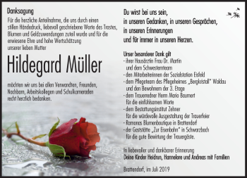 Traueranzeige von Hildegard Müller von Südthüringer Presse