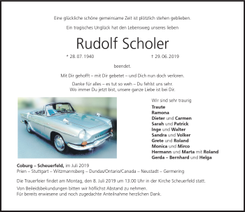 Traueranzeige von Rudolf Scholer von Neue Presse Coburg