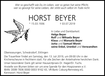 Traueranzeige von Horst Beyer von Neue Presse Coburg
