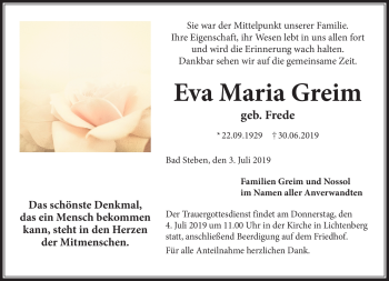 Traueranzeige von Eva Maria Greim von Frankenpost