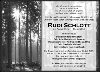 Traueranzeige von Rudi Schlott von Südthüringer Presse