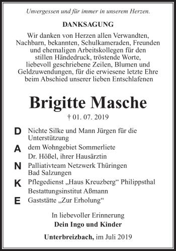 Traueranzeige von Brigitte Masche von Südthüringer Presse