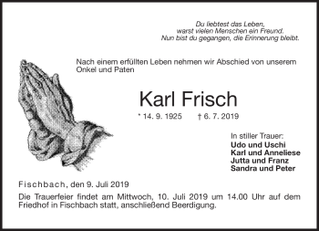 Traueranzeige von Karl Frisch von Neue Presse Coburg