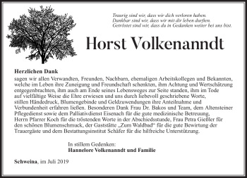 Traueranzeige von Horst Volkenanndt von Südthüringer Presse