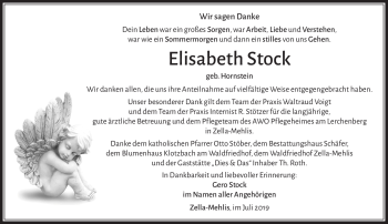 Traueranzeige von Elsabeth Stock von Südthüringer Presse