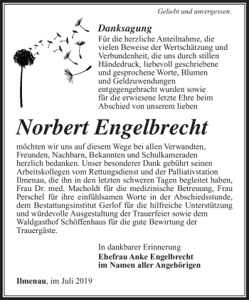 Traueranzeige von Norbert Engelbrecht von Südthüringer Presse