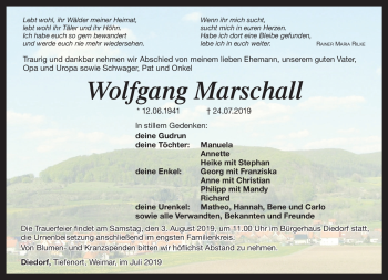 Traueranzeige von Wolfgang Marschall von Südthüringer Presse