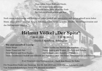 Traueranzeige von Helmut Völkel von Frankenpost