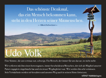 Traueranzeige von Udo Volk von Südthüringer Presse