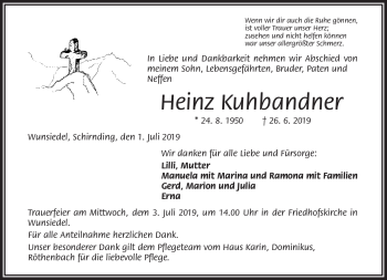 Traueranzeige von Heinz Kuhbandner von Frankenpost