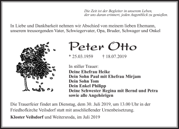Traueranzeige von Peter Otto von Südthüringer Presse