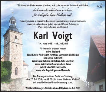 Traueranzeige von Karl Voigt von Südthüringer Presse