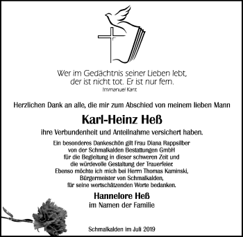 Traueranzeige von Karl-Heinz Heß von Südthüringer Presse