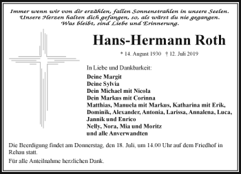 Traueranzeige von Hans-Hermann Roth von Frankenpost