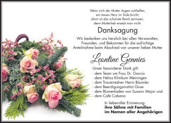 Traueranzeige von Leontine Gennies von Südthüringer Presse