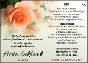 Traueranzeige von Herta Eckhardt von Südthüringer Presse