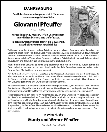 Traueranzeige von Giovanni Pfeuffer von Neue Presse Coburg