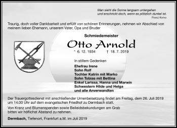 Traueranzeige von Otto Arnold von Südthüringer Presse