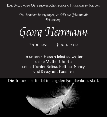 Traueranzeige von Georg hERMANN von Südthüringer Presse