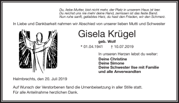 Traueranzeige von Gisela Krügel von Frankenpost