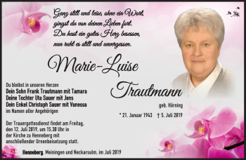 Traueranzeige von Marie-Luise Trautmann von Südthüringer Presse