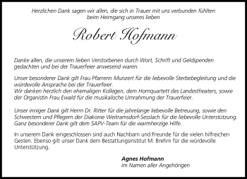 Traueranzeige von Robert Hofmann von Neue Presse Coburg