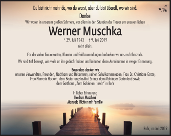 Traueranzeige von Werner Muschka von Südthüringer Presse