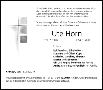 Traueranzeige von Ute Horn von Neue Presse Coburg