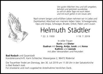 Traueranzeige von Helmuth Städtler von Neue Presse Coburg