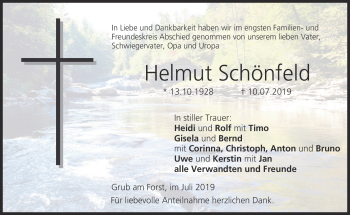 Traueranzeige von Helmut Schönfeld von Neue Presse Coburg