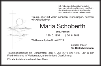 Traueranzeige von Maria Schoberth von Frankenpost