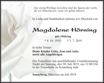 Traueranzeige von Magdalene Hörning von Südthüringer Presse