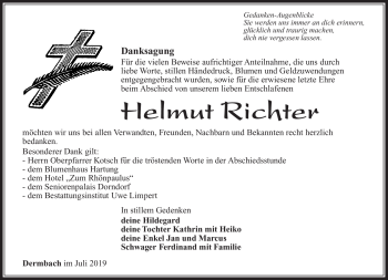 Traueranzeige von Helmut Richter von Südthüringer Presse