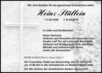 Traueranzeige von Heinz Stüllein von Neue Presse Coburg