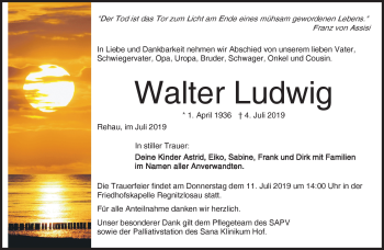 Traueranzeige von Walter Ludwig von Frankenpost