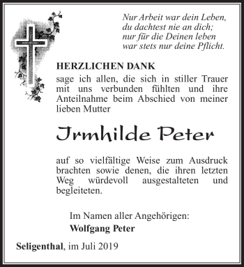 Traueranzeige von Irmhilde Peter von Südthüringer Presse