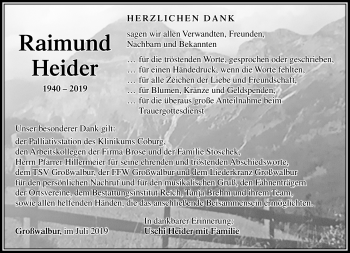 Traueranzeige von Raimund Heider von Südthüringer Presse