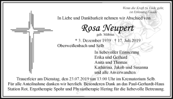 Traueranzeige von Rosa Neupert von Frankenpost