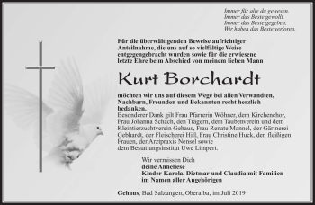 Traueranzeige von Kurt Borchardt von Südthüringer Presse
